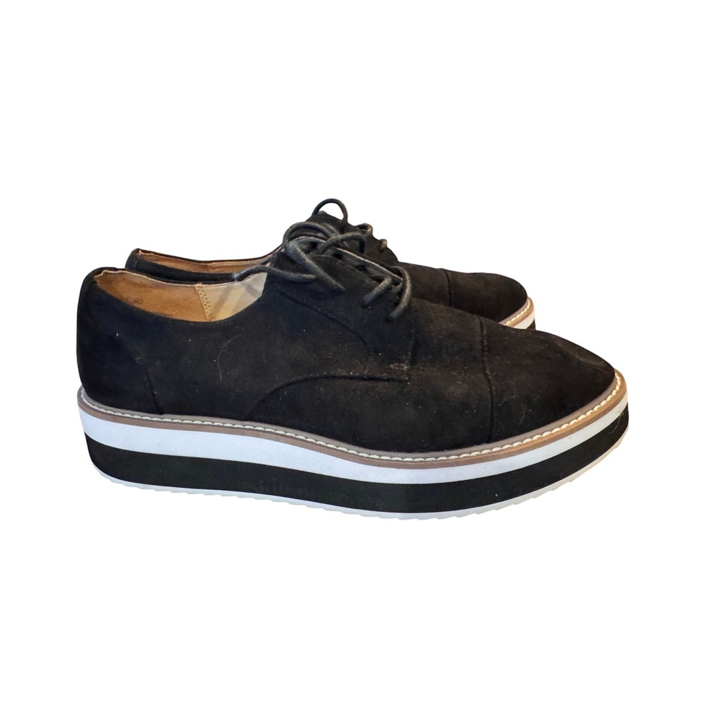 14th & Union Black Suede Platform Lace Up Oxford Creeper Shoes Chunky 8M